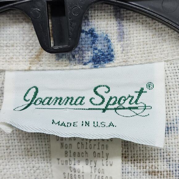 Vintage Joanna Sport Blazer Womens M Cream Blue Floral Flax Blend 3/4 Sleeve - Picture 3 of 7